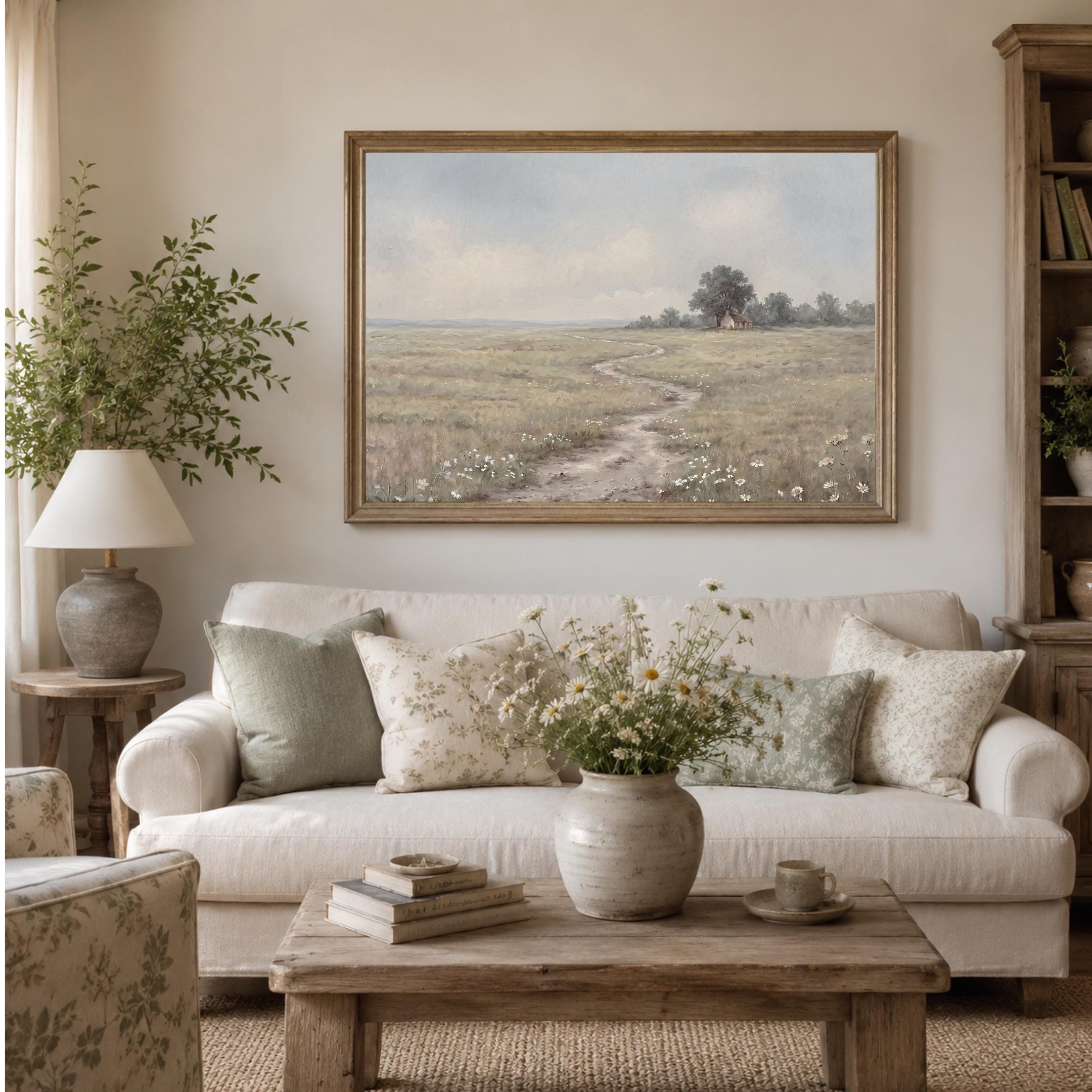 Meadow Path Landscape Print, Calm Summer Daisy Field Cottage Wall Art (Digital Download) — image 3