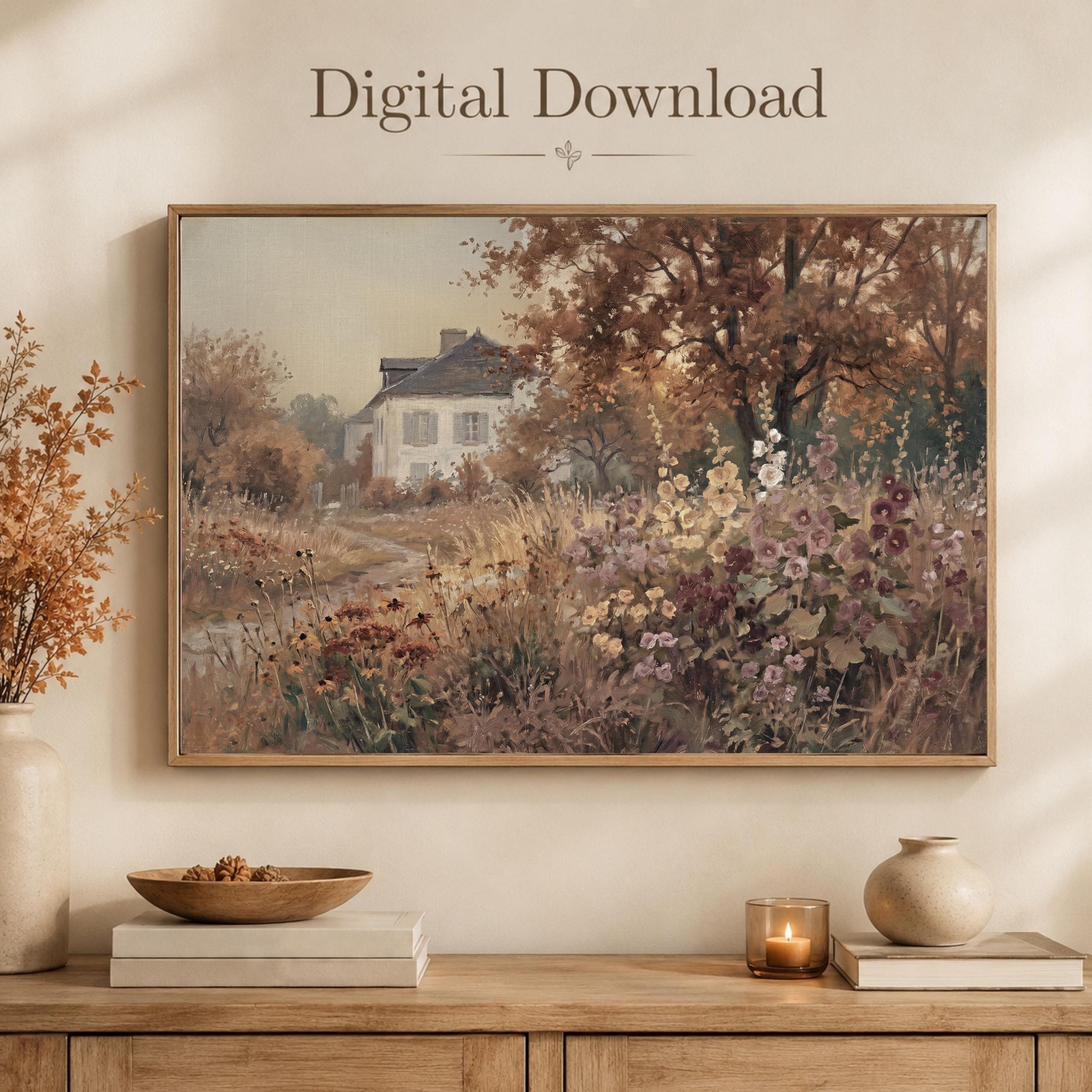 Vintage Fall Cottage Wall Art, Floral Landscape Print, English Garden Art Prints (Digital Download) — image 4