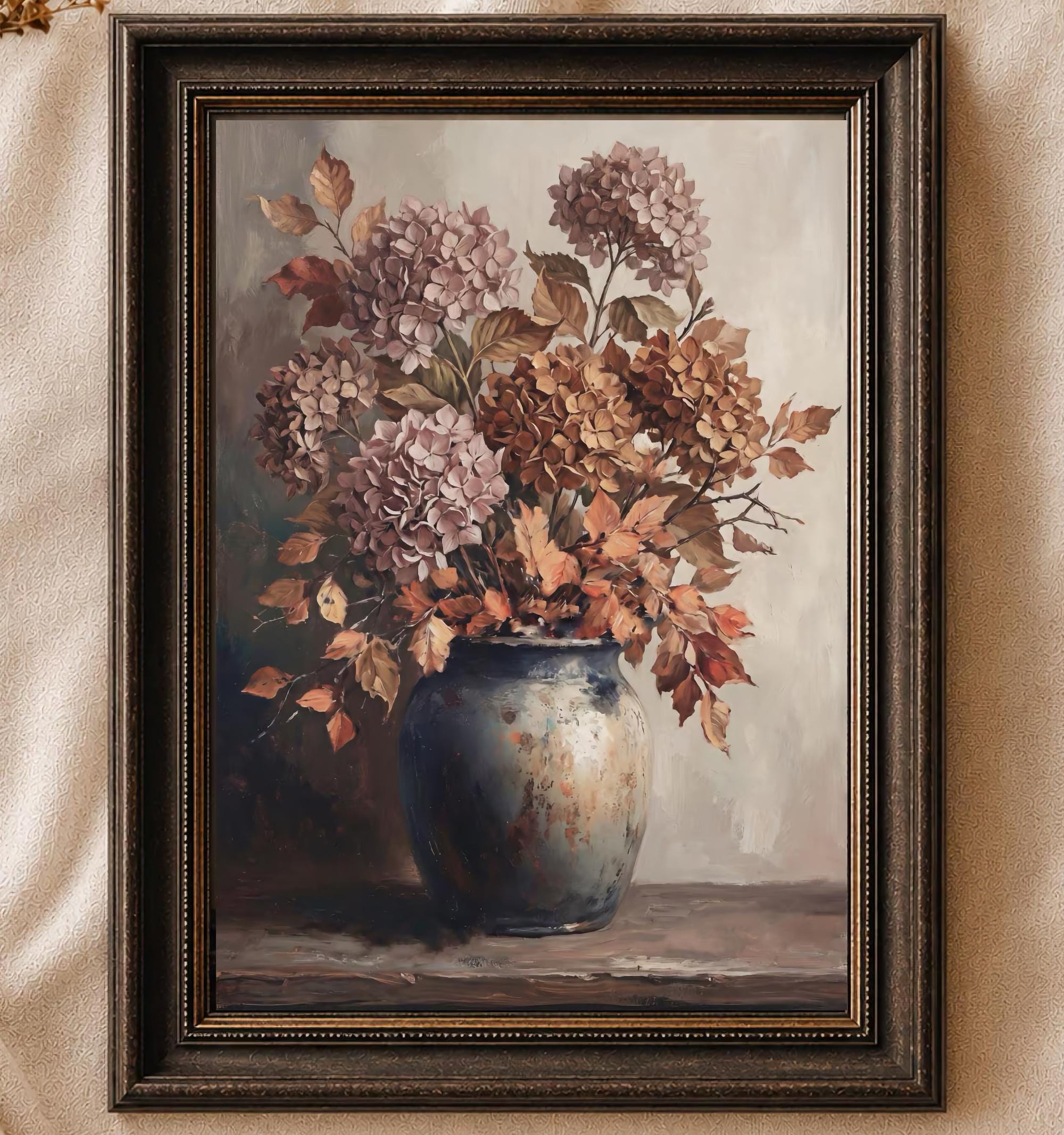 Hydrangea Fall Wall Art, Mauve Autumn Floral Vase, Moody Cottage Still Life (Digital Download) — image 2