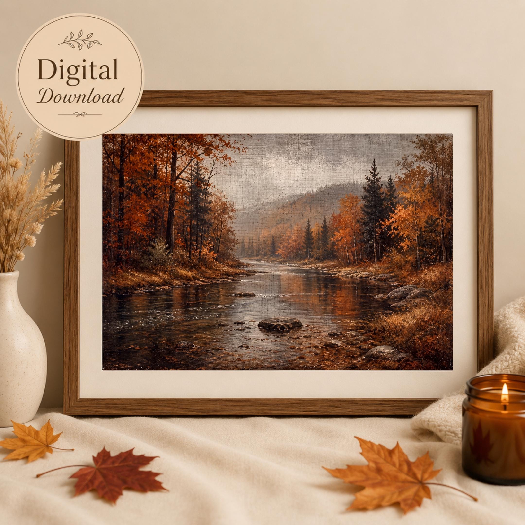 Fall River Wall Art | Autumn Forest Landscape Print | Vintage Landscape Digital Download — image 9