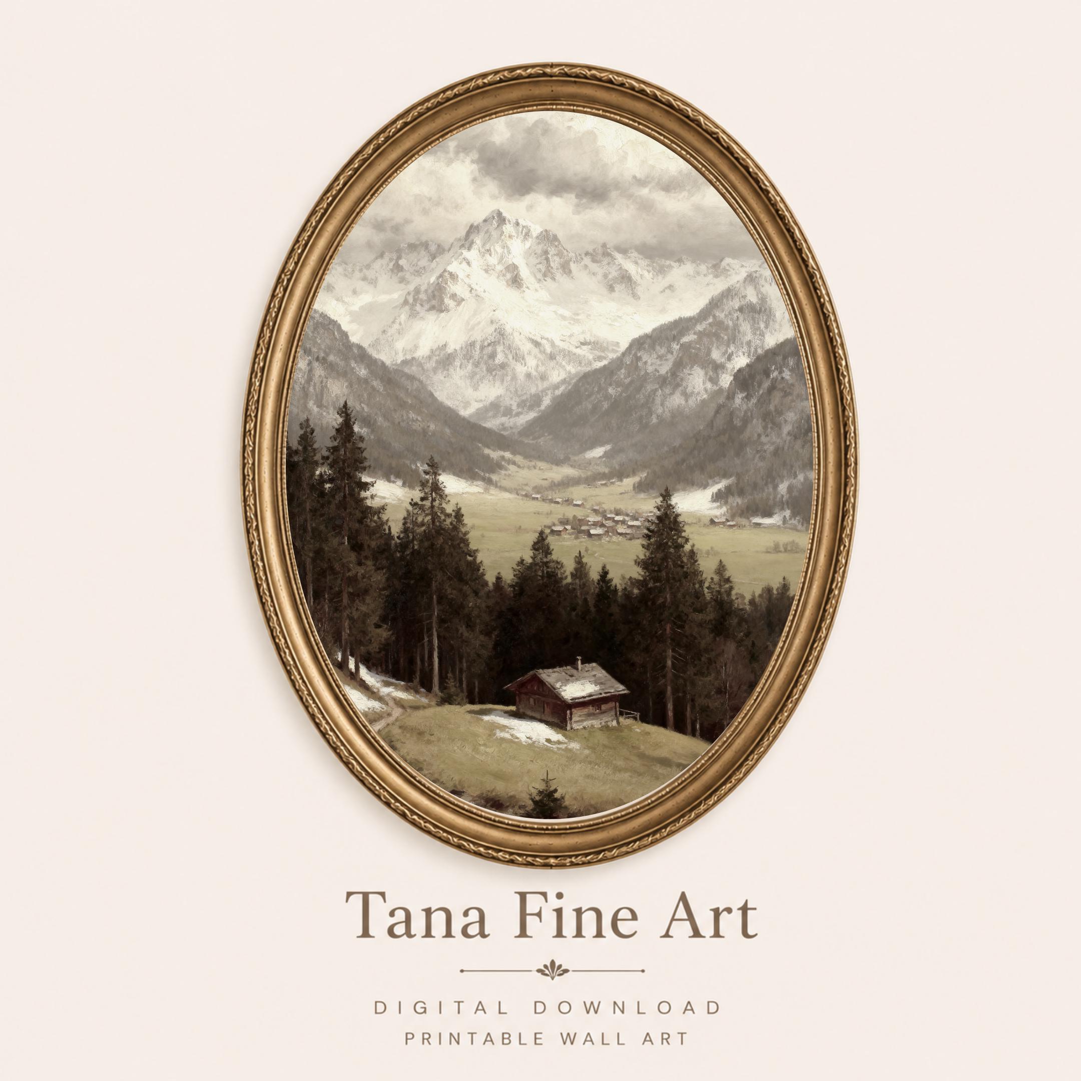 Alpine Mountain Landscape Wall Art, Rustic Cabin Valley, Vintage Paintings Nature Decor (Digital Download) — image 10
