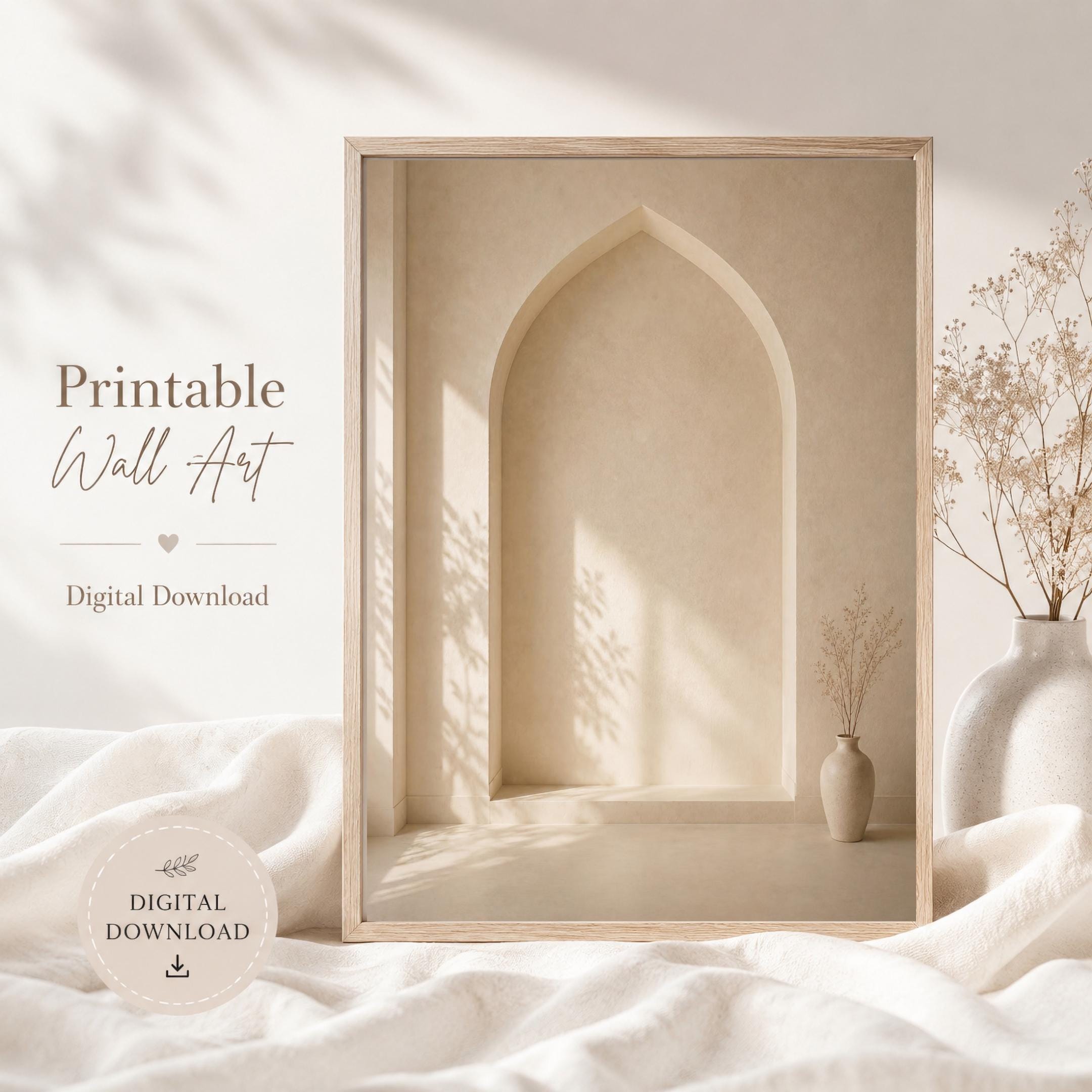 Minimal Mihrab Wall Art, Beige Islamic Prayer Room Print, Muslim Home Decor (Digital Download) — image 5