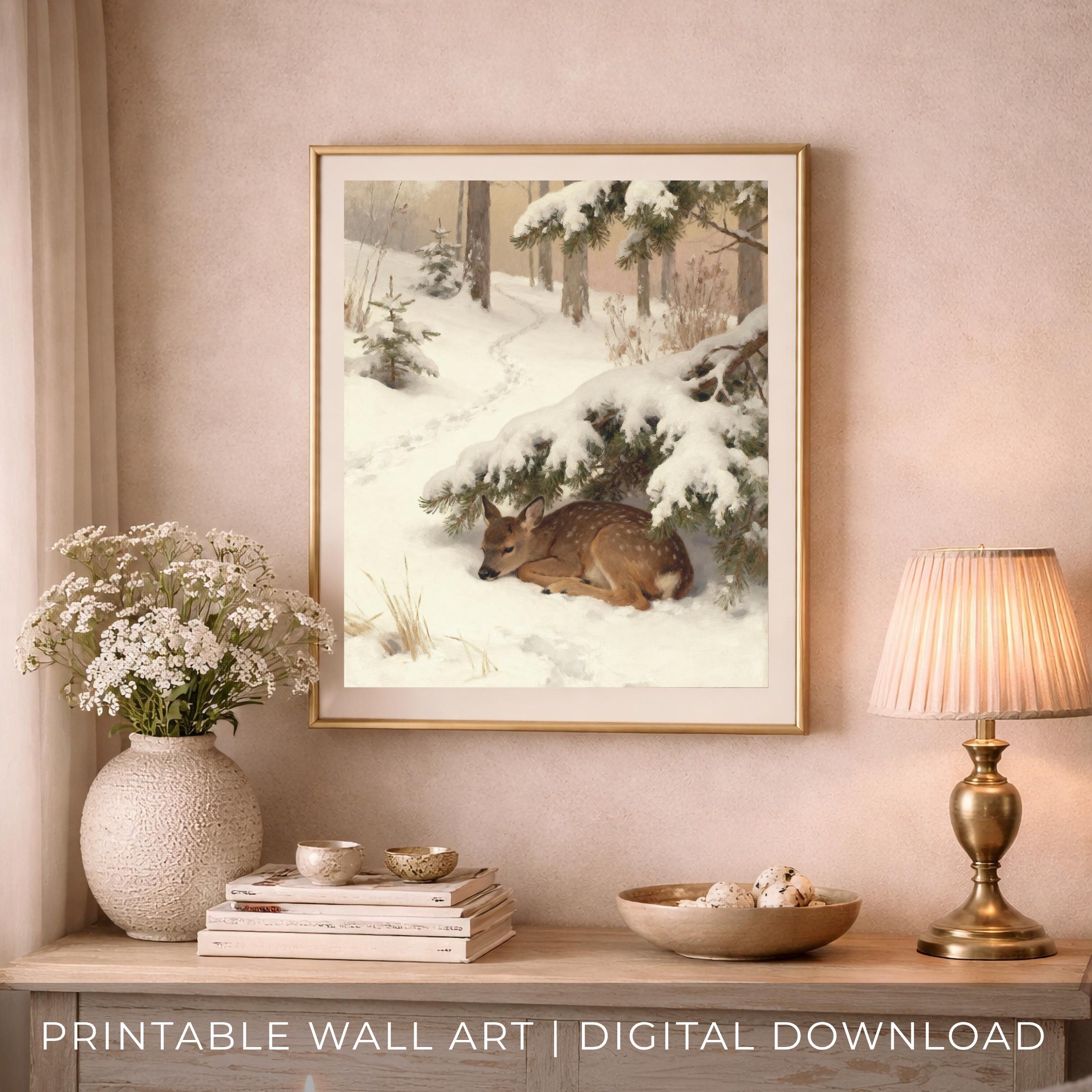 Sleeping Fawn beneath Snowy Pine Branches — image 4
