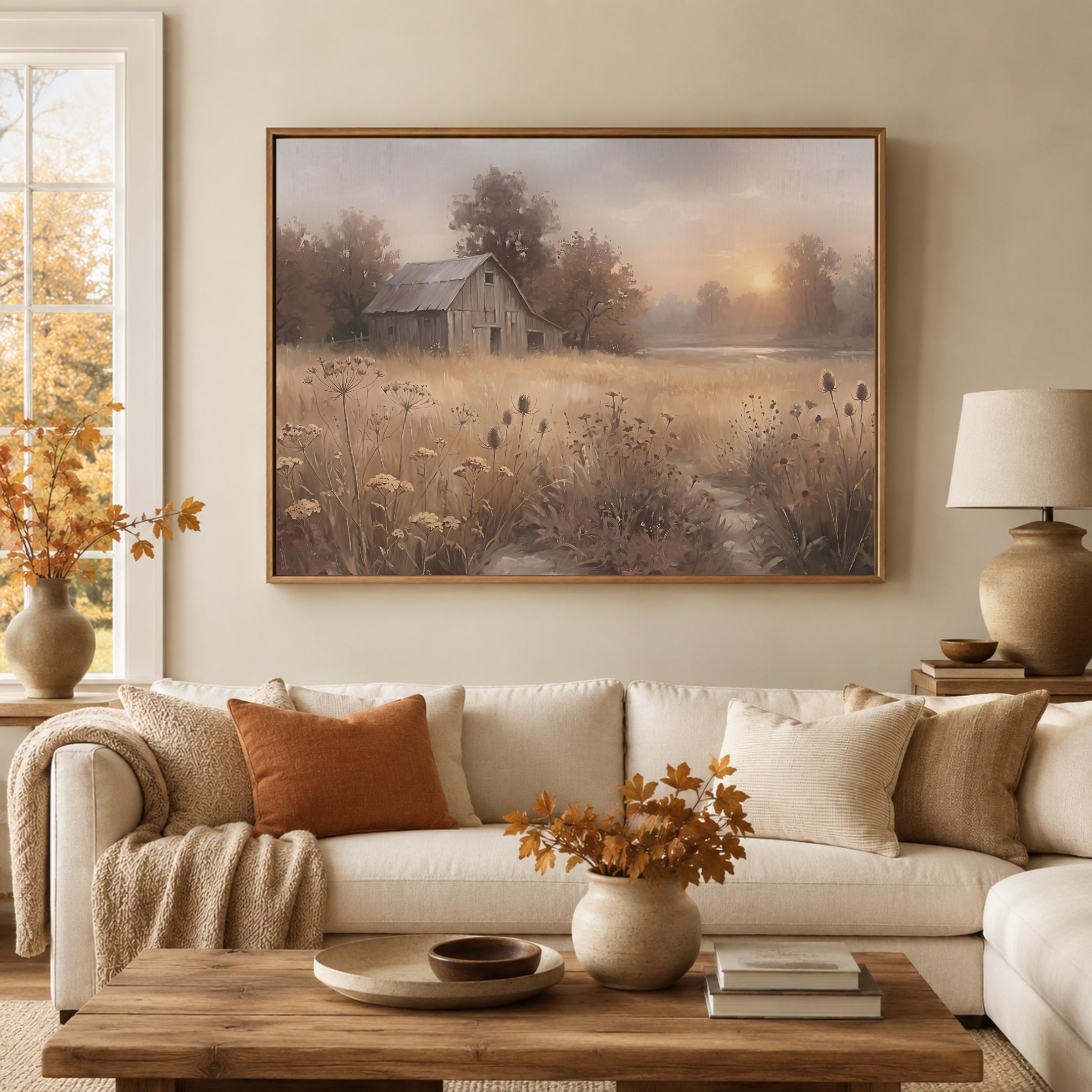 Fall Barn Wall Art, Rustic Autumn Meadow Landscape Print, Pastoral Farmhouse Decor (Digital Download) — image 6