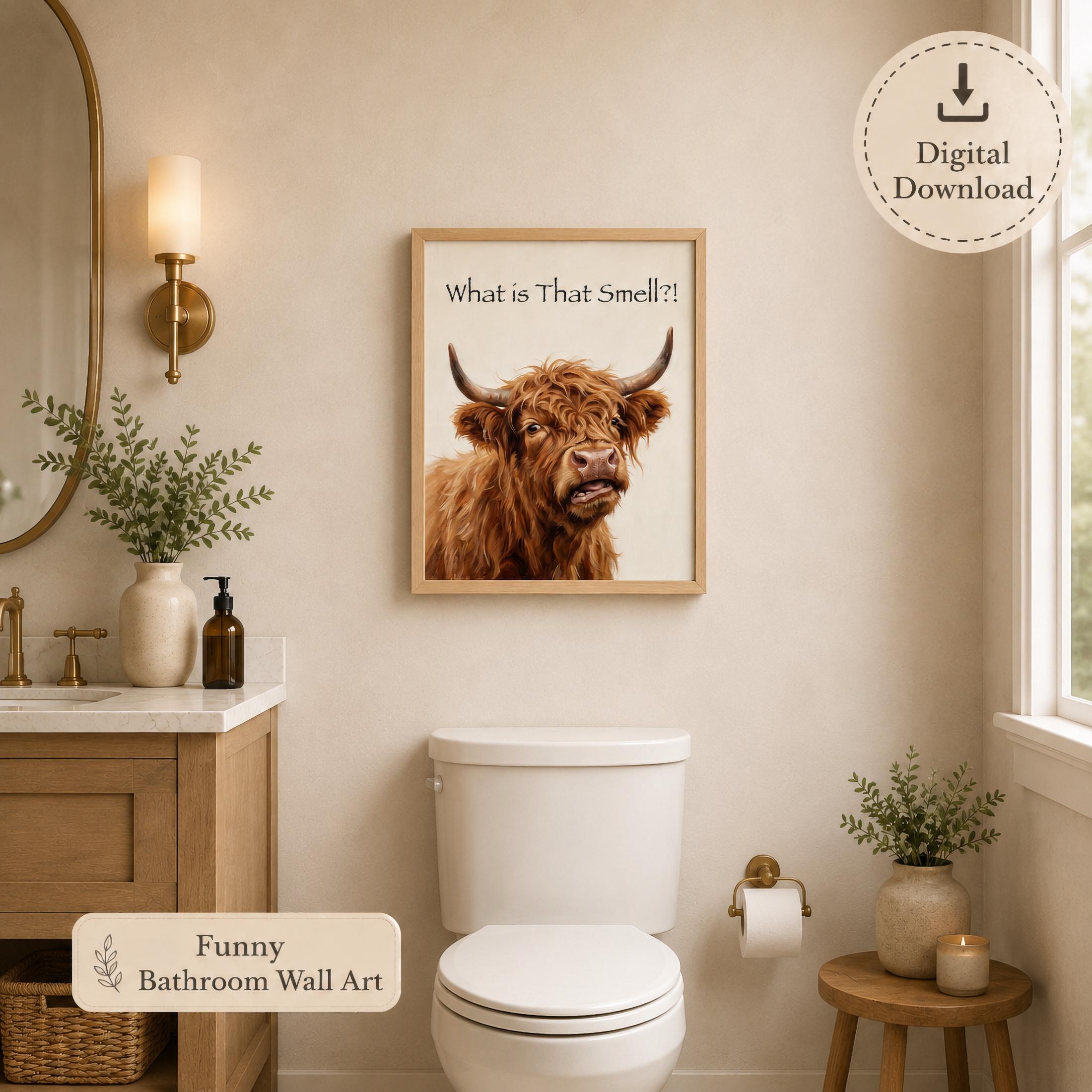 Funny Highland Cow Bathroom Prints  | Farmhouse Guest Bathroom Decor  (Digital Download) — image 4