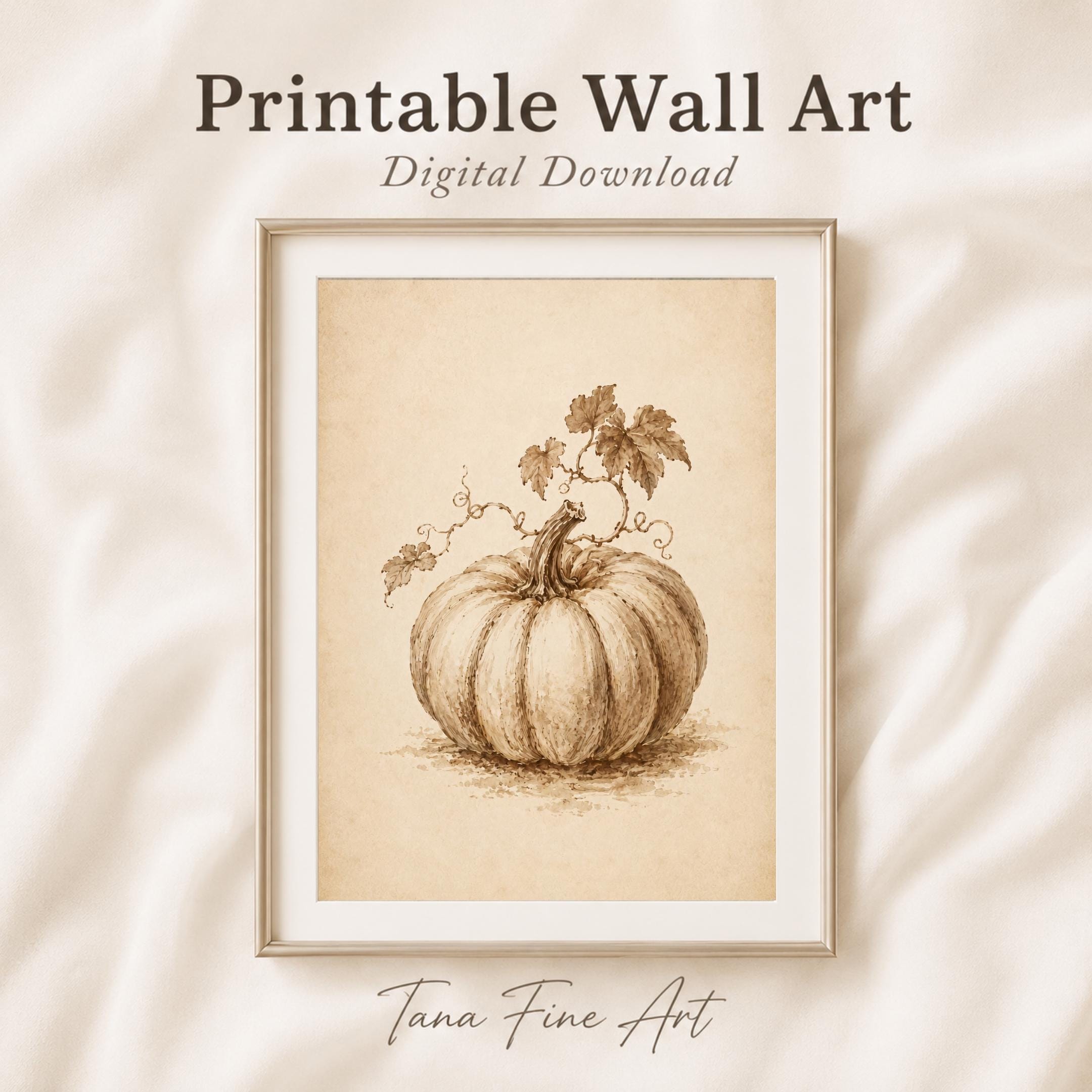 Vintage Pumpkin Sketch Print, Neutral Botanical Autumn Wall Art (Digital Download) — image 5