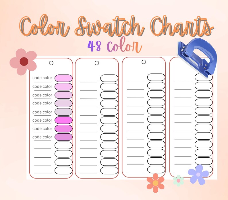 Color Chart 48 Fill In 48-color Marker Swatch Chart | Art Supply Organizer (instant Download ...