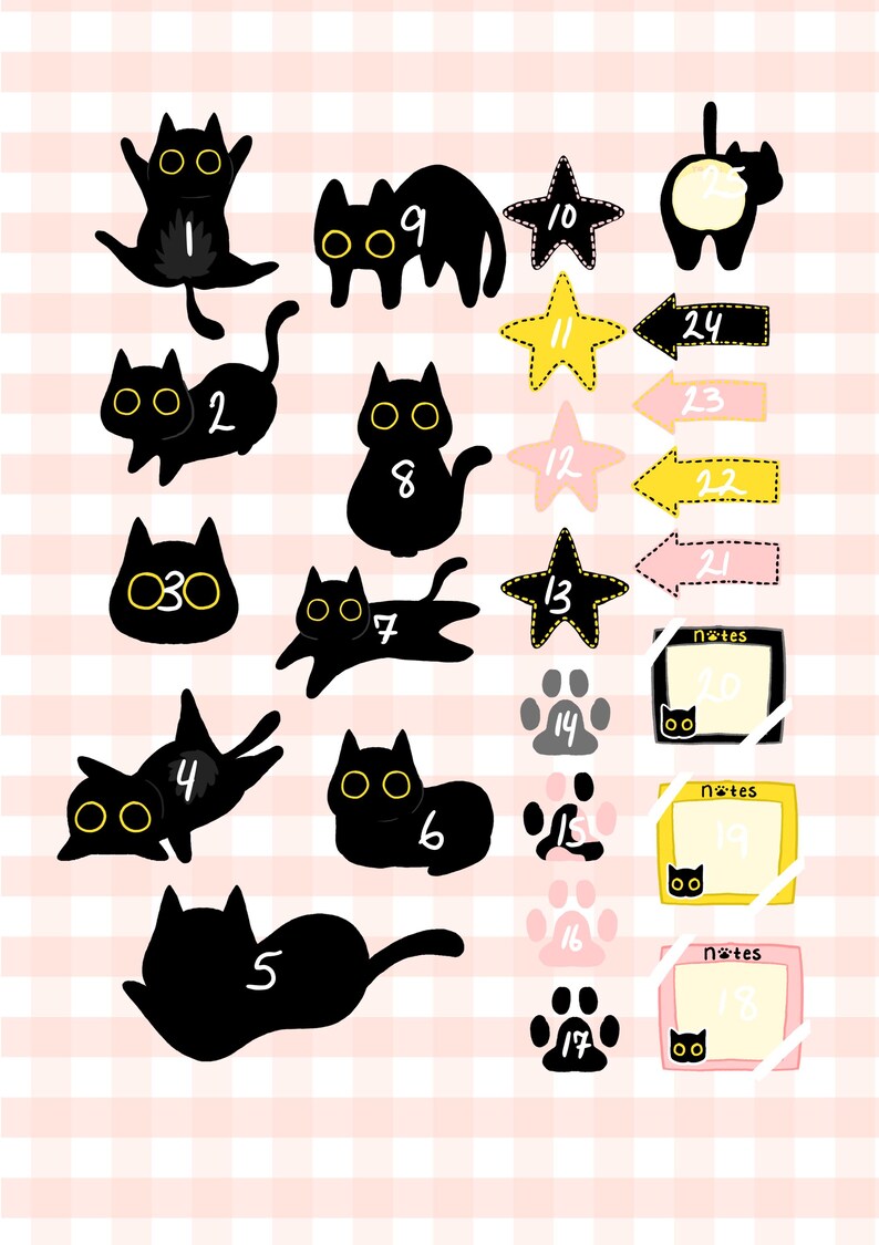 Black Cat Digital Stickers | Kawaii 25 Cat Pngs Bundle | Goodnotes ...