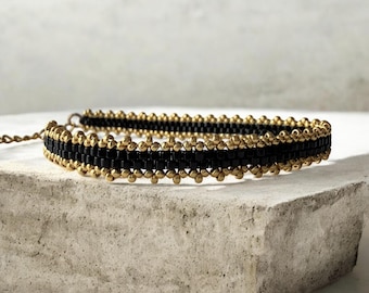 Seed bead bracelet Black & gold | Minimalist Jewelry