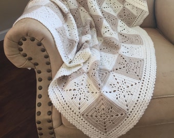 Crochet Blanket Pattern - Arielle's Square  - Easy Granny Square Pattern - Throw Afghan - by Deborah O'Leary Patterns - English Only