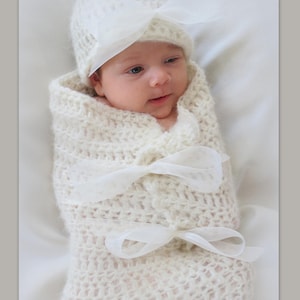 Crochet Baby Cocoon and Hat Pattern Newborn Photo Prop CROCHET PATTERN Baby Bows Crochet Patterns by Deborah O'Leary English Only image 2