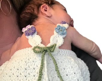 Crochet Baby Dress Pattern - Lea Pinafore Baby Dress - by Deborah O'Leary Patterns