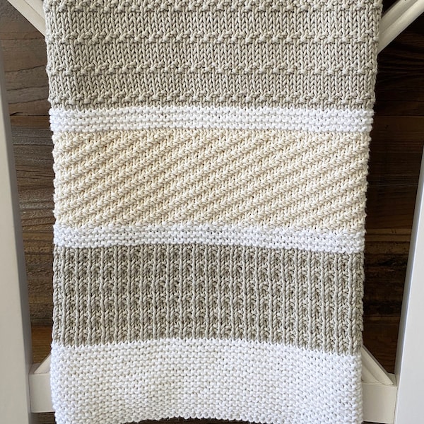 Knit Baby Blanket Pattern - Clary Blanket - Easy Pattern - Chunky Yarn - by Deborah O'Leary Patterns - English Only