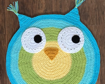 Crochet Rug - EASY CROCHET PATTERN - Crochet Owl Rug - Nursery Rug Pattern - Owl Nursery Rug - Crochet Mat - by Deborah O'Leary Patterns