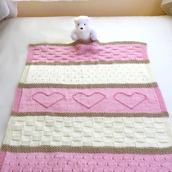 Knit Baby Blanket Pattern, Heart Baby Blanket Pattern, Easy Knitting Pattern by Deborah O'Leary - - English Only