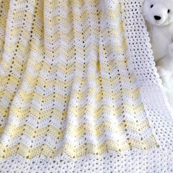 Crochet Baby Blanket Pattern -  Ripple Chevron Baby Blanket - Easy Pattern by Deborah O'Leary Patterns - English Only