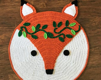 Crochet Rug Pattern - Crochet Fox - Woodland Fox Rug Pattern - Crochet Nursery Rug - Nursery Mat - Pattern by Deborah O'Leary - English Only