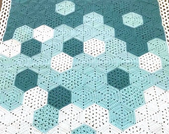 Crochet Baby Blanket Pattern - Crochet Hexagon Pattern - Easy - Pattern by Deborah O'Leary Patterns - English Only