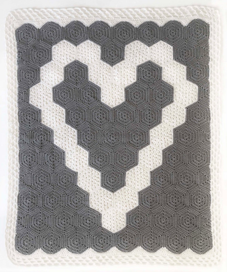 Crochet Baby Blanket Pattern Crochet Heart Hexagon Pattern Easy Pattern by Deborah O'Leary Patterns English Only image 1