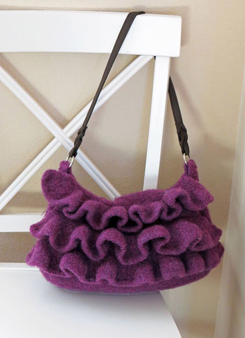 Knit Boho Ruffle Bag Pattern Felted Purse Knitting Pattern Knitting Patterns by Deborah O'Leay English Only image 2