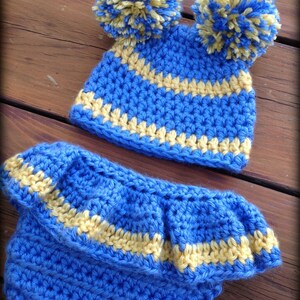 Crochet Newborn Photo Prop Crochet UCLA Football Pattern Cheer Diaper Cover and Hat Pattern Football Baby English Only image 4