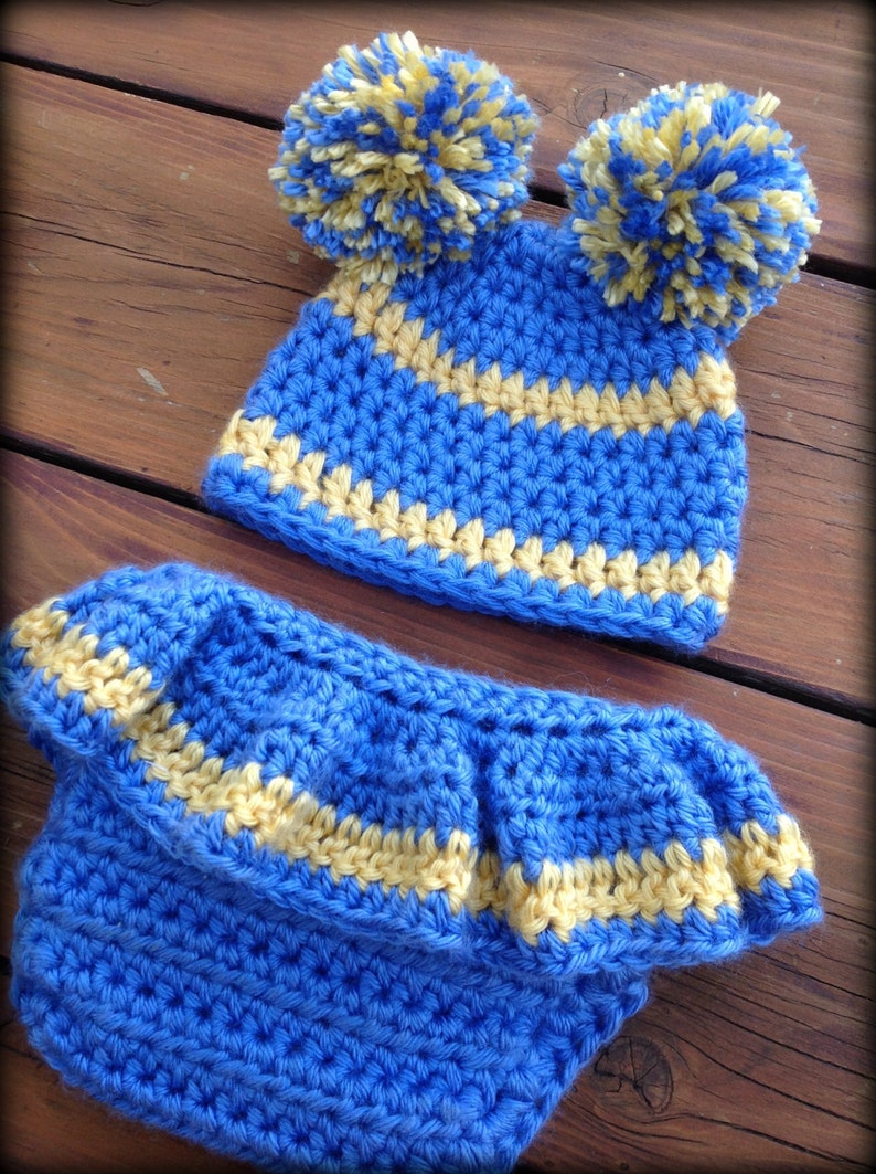 Crochet Newborn Photo Prop Crochet UCLA Football Pattern Cheer Diaper Cover and Hat Pattern Football Baby English Only image 4