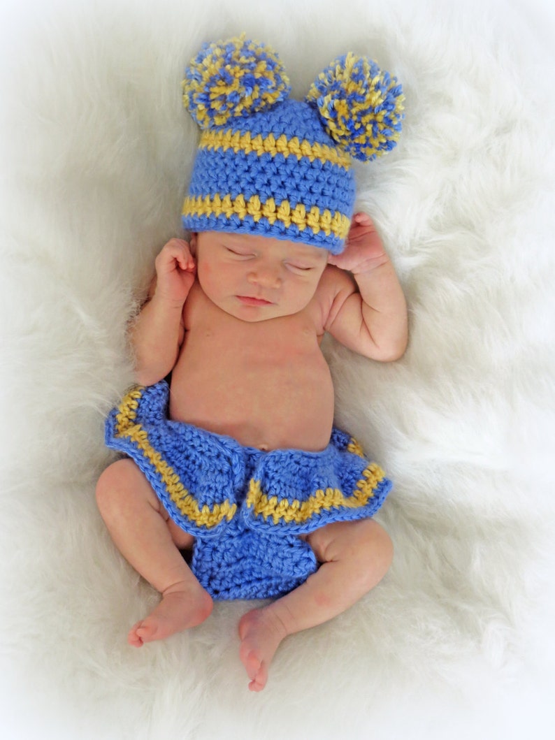 Crochet Newborn Photo Prop Crochet UCLA Football Pattern Cheer Diaper Cover and Hat Pattern Football Baby English Only image 2
