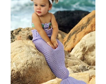 Crochet Baby Mermaid Tail Pattern - Mermaid Photo Prop - Baby Bikini Top- Baby Flower Headband by Deborah O'Leary Patterns  - English Only