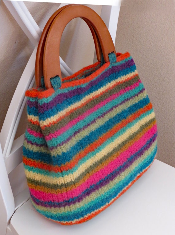 Knit Bag Pattern Felted Purse Iris Stripe Knitting Pattern Etsy