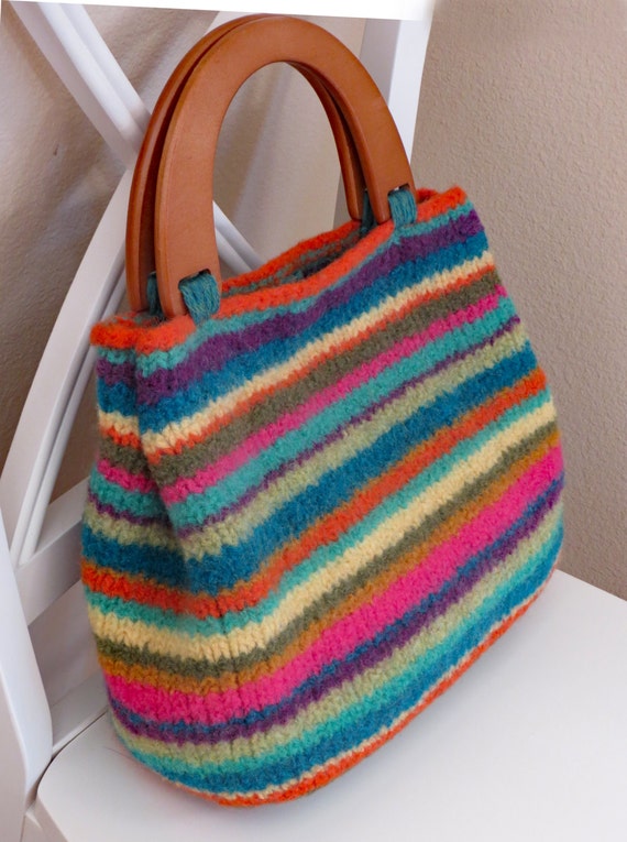 Knit Bag Pattern Felted Purse Iris Stripe Knitting Pattern | Etsy