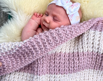 Knit Baby Blanket Pattern - Easy Pattern - Chunky Yarn - by Deborah O'Leary Patterns - English Only