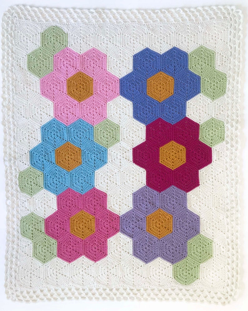 Crochet Baby Blanket Pattern Crochet Heart Hexagon Pattern Easy Pattern by Deborah O'Leary Patterns English Only image 8