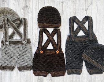 Crochet Baby Beanie and Pants Pattern - Pants - Shorts - Overalls - Suspenders - Easy Pattern - by Deborah O&#39;Leary Patterns - English Only