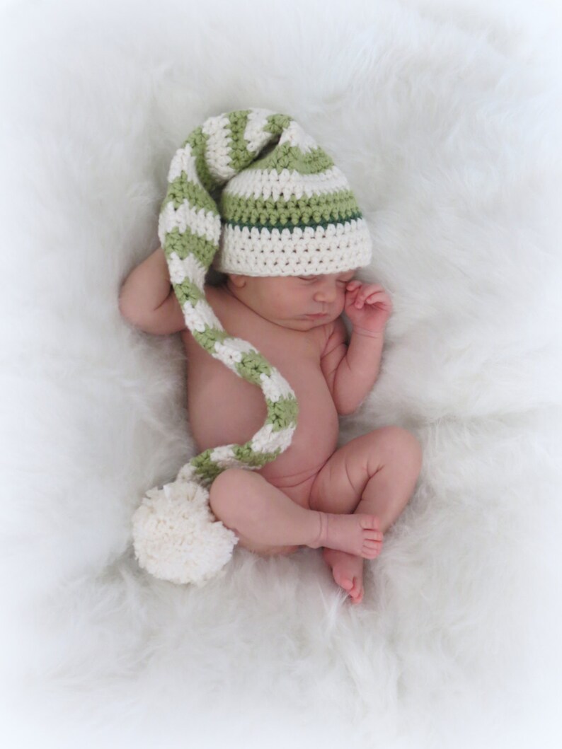 Crochet Elf & Santa Hat and Diaper Cover Pattern Newborn Photo Prop easy crochet pattern by Deborah O'Leary Patterns English Only image 3