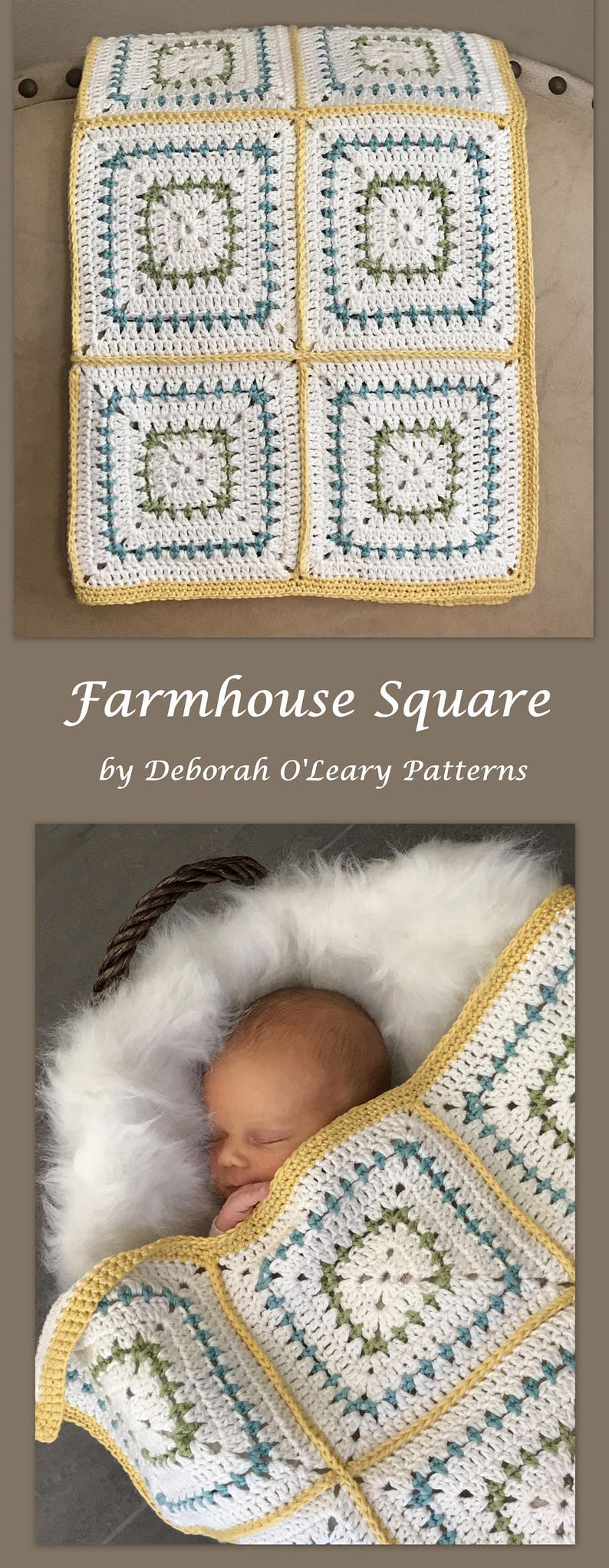 Crochet Baby Blanket Pattern Chunky Granny Squares Farmhouse Square Throw Easy Pattern by Deborah O'Leary Patterns English Only image 4