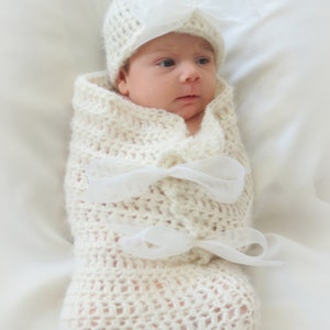 Crochet Baby Cocoon and Hat Pattern Newborn Photo Prop CROCHET PATTERN Baby Bows Crochet Patterns by Deborah O'Leary English Only image 1