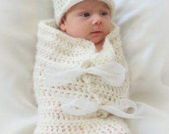 Crochet Baby Cocoon and Hat Pattern - Newborn Photo Prop - CROCHET PATTERN - Baby Bows - Crochet Patterns by Deborah O'Leary - English Only