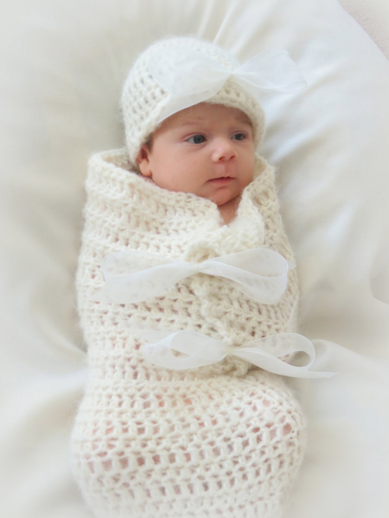 Crochet Baby Cocoon and Hat Pattern Newborn Photo Prop CROCHET PATTERN Baby Bows Crochet Patterns by Deborah O'Leary English Only image 1