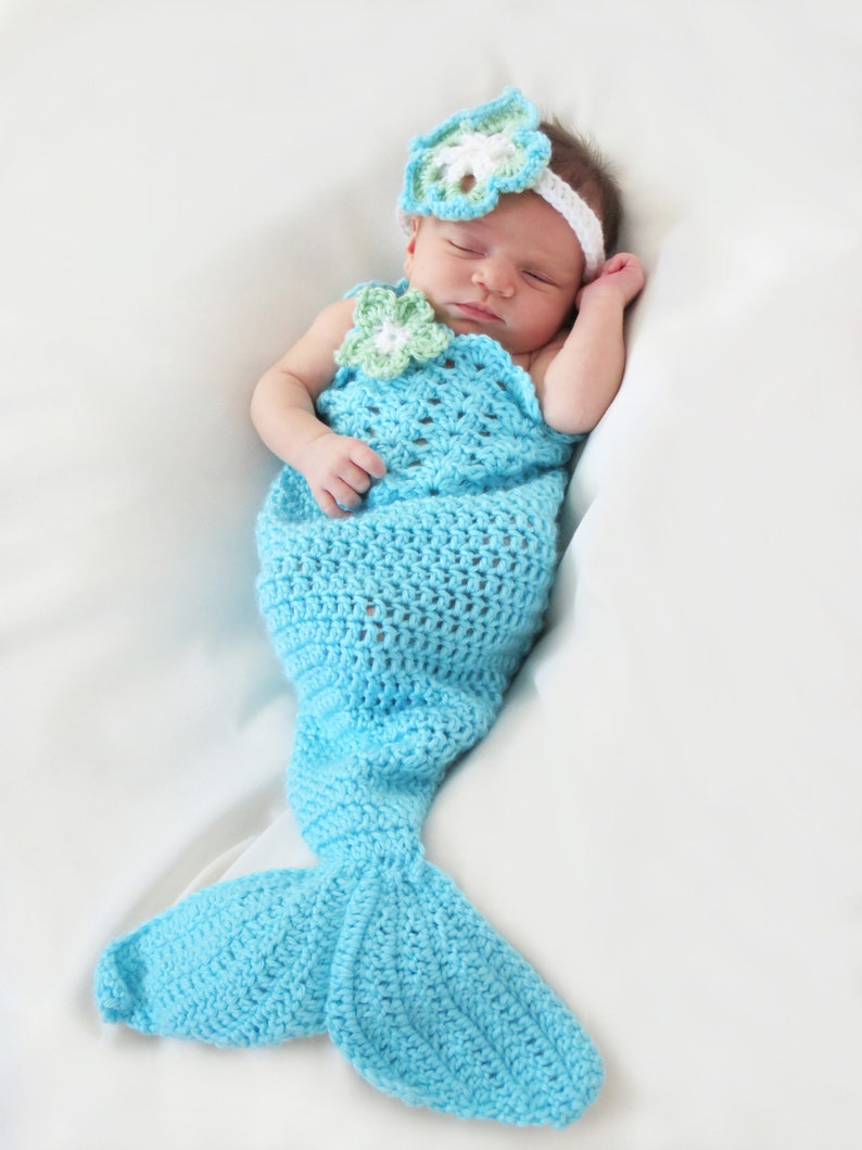 Mermaid Tail Crochet Pattern Newborn to 5T Mermaid Photo Prop Baby Bikini Top by Deborah O'Leary Patterns English Only image 6