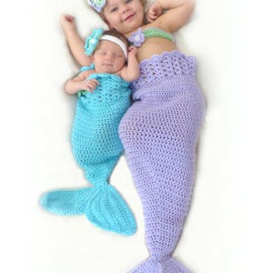 Mermaid Tail Crochet Pattern Newborn to 5T Mermaid Photo Prop Baby Bikini Top by Deborah O'Leary Patterns English Only image 5