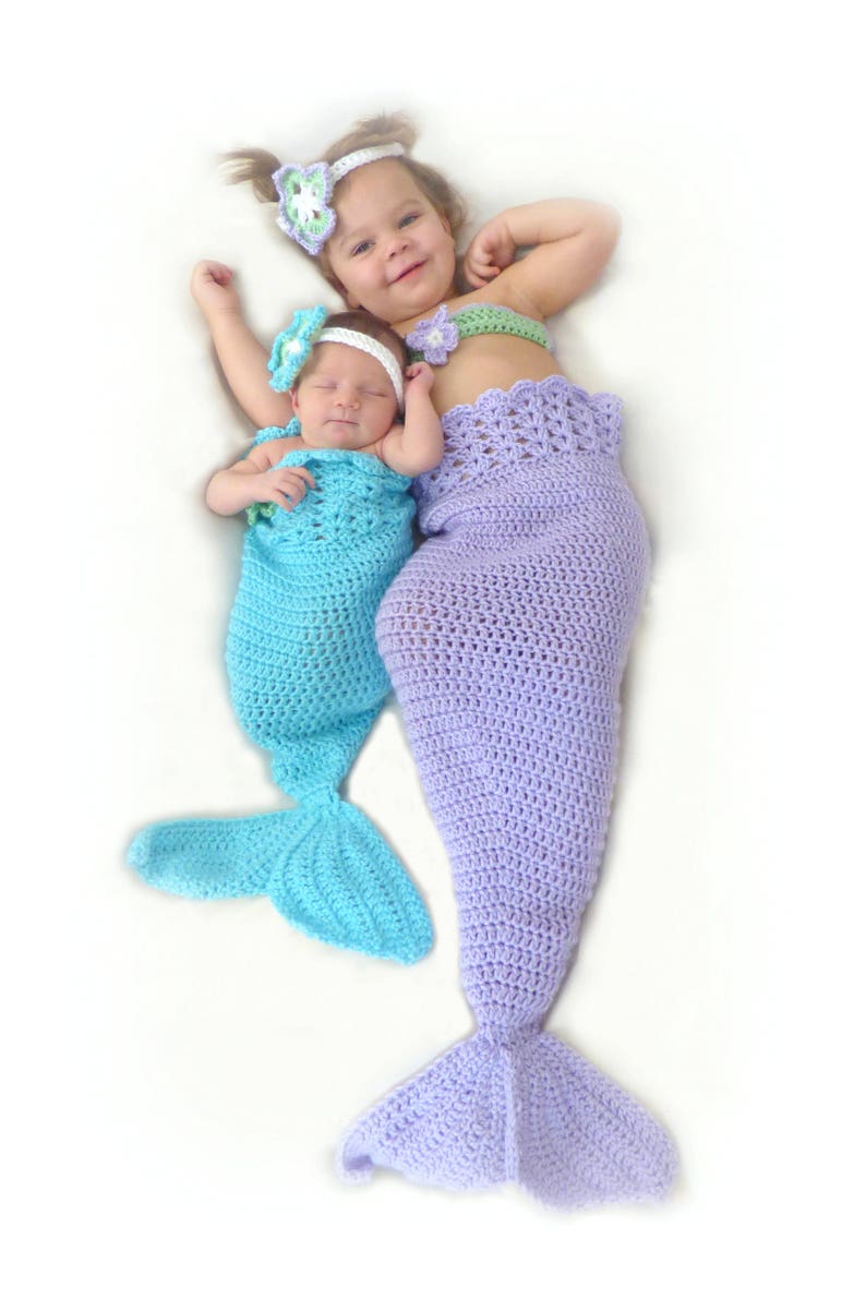 Mermaid Tail Crochet Pattern Newborn to 5T Mermaid Photo Prop Baby Bikini Top by Deborah O'Leary Patterns English Only image 5