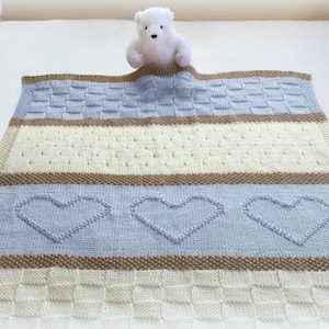 Knit Baby Blanket Pattern, Heart Baby Blanket Pattern, Easy Knitting Pattern by Deborah O'Leary English Only image 1