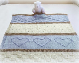 Knit Baby Blanket Pattern, Heart Baby Blanket Pattern, Easy Knitting Pattern by Deborah O'Leary - English Only