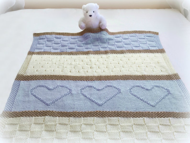 Knit Baby Blanket Pattern, Heart Baby Blanket Pattern, Easy Knitting Pattern by Deborah O'Leary English Only image 1
