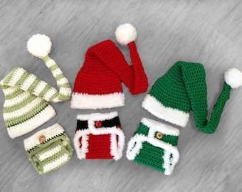 Crochet Diaper Cover Pattern, Crochet Santa and Elf Hat - Baby Stocking Hat - Crochet Patterns by Deborah O'Leary - English Only