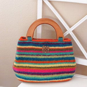 Knit Bag Pattern, Felted Purse Pattern, Knit Purse, Knitting Pattern, PDF Pattern, Iris Stripe - Deborah O&#39;Leary Patterns - English Only