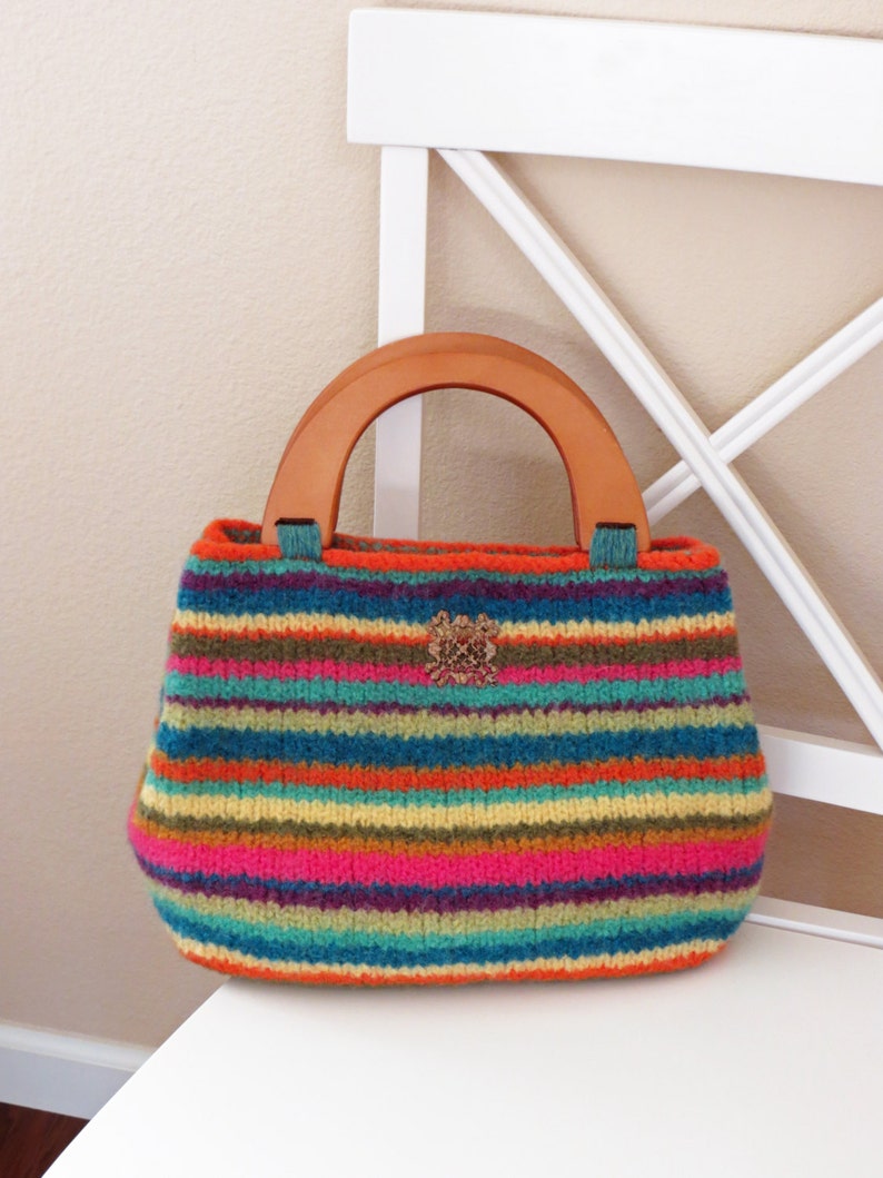 Knit Bag Pattern, Felted Purse, Iris Stripe Knitting Pattern by Deborah O'Leary Patterns English Only image 3