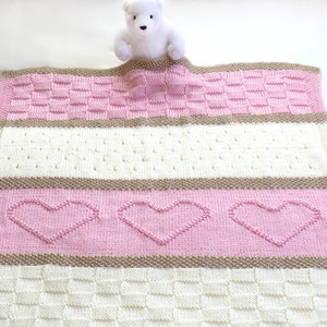 Knit Blanket Pattern, Knit Heart Blanket Easy Knitting Patterns by Deborah O'Leary English Only image 4