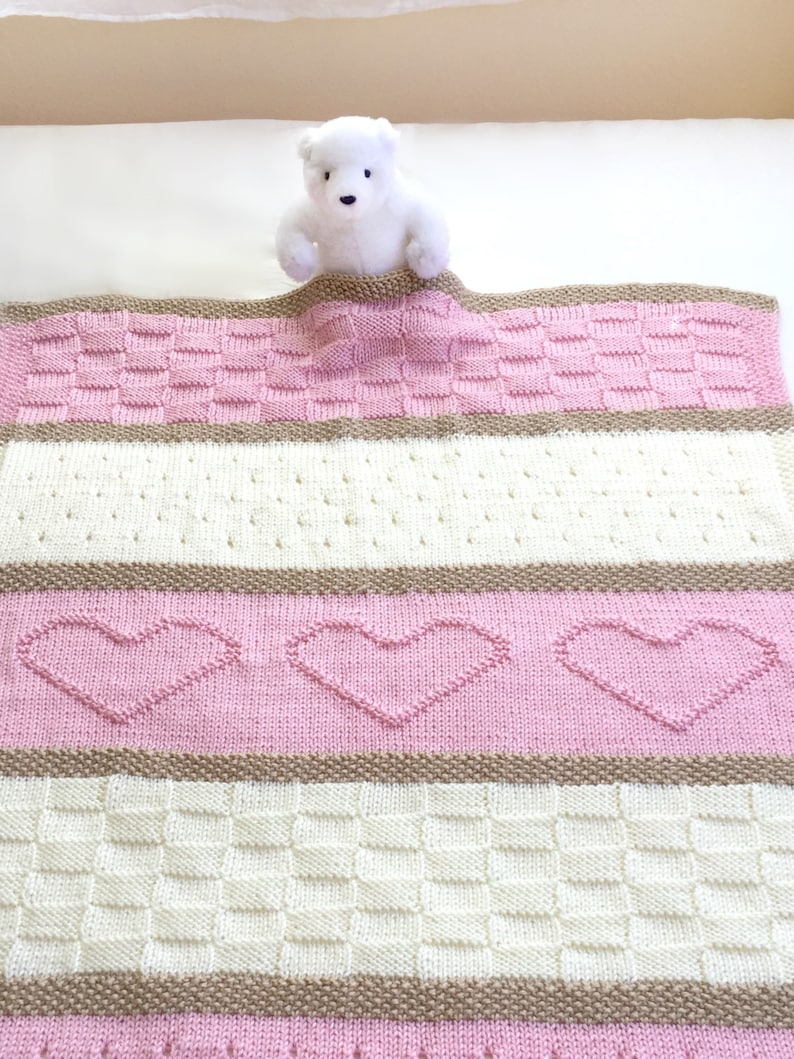 Knit Blanket Pattern Knit Heart Blanket Easy Knitting Etsy