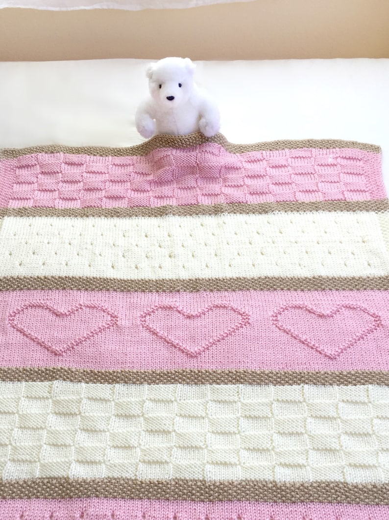 Knit Blanket Pattern, Knit Heart Blanket Easy Knitting Patterns by Deborah O'Leary English Only image 4